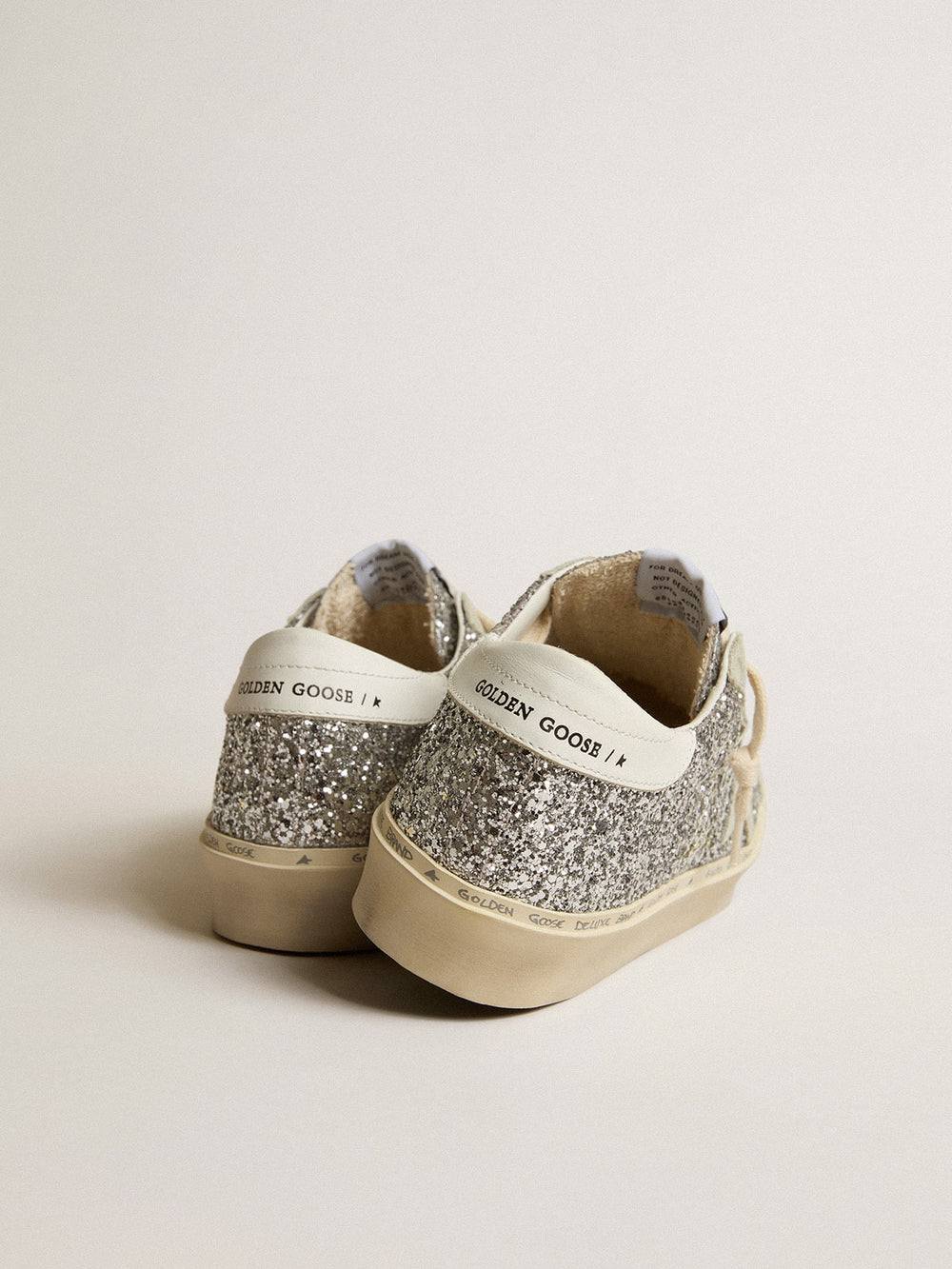 Golden Goose Women's Hi Star in silver glitter with suede star and white heel tab