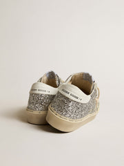Golden Goose Women's Hi Star in silver glitter with suede star and white heel tab