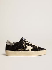 Golden Goose Women’s Hi Star in black leather with silver glitter heel tab