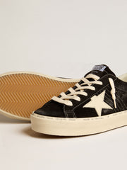 Golden Goose Women’s Hi Star in black leather with silver glitter heel tab