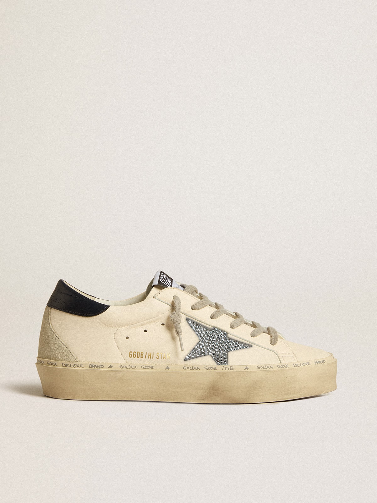 Golden Goose Hi Star in nappa with Swarovski crystal star and dark blue leather heel tab