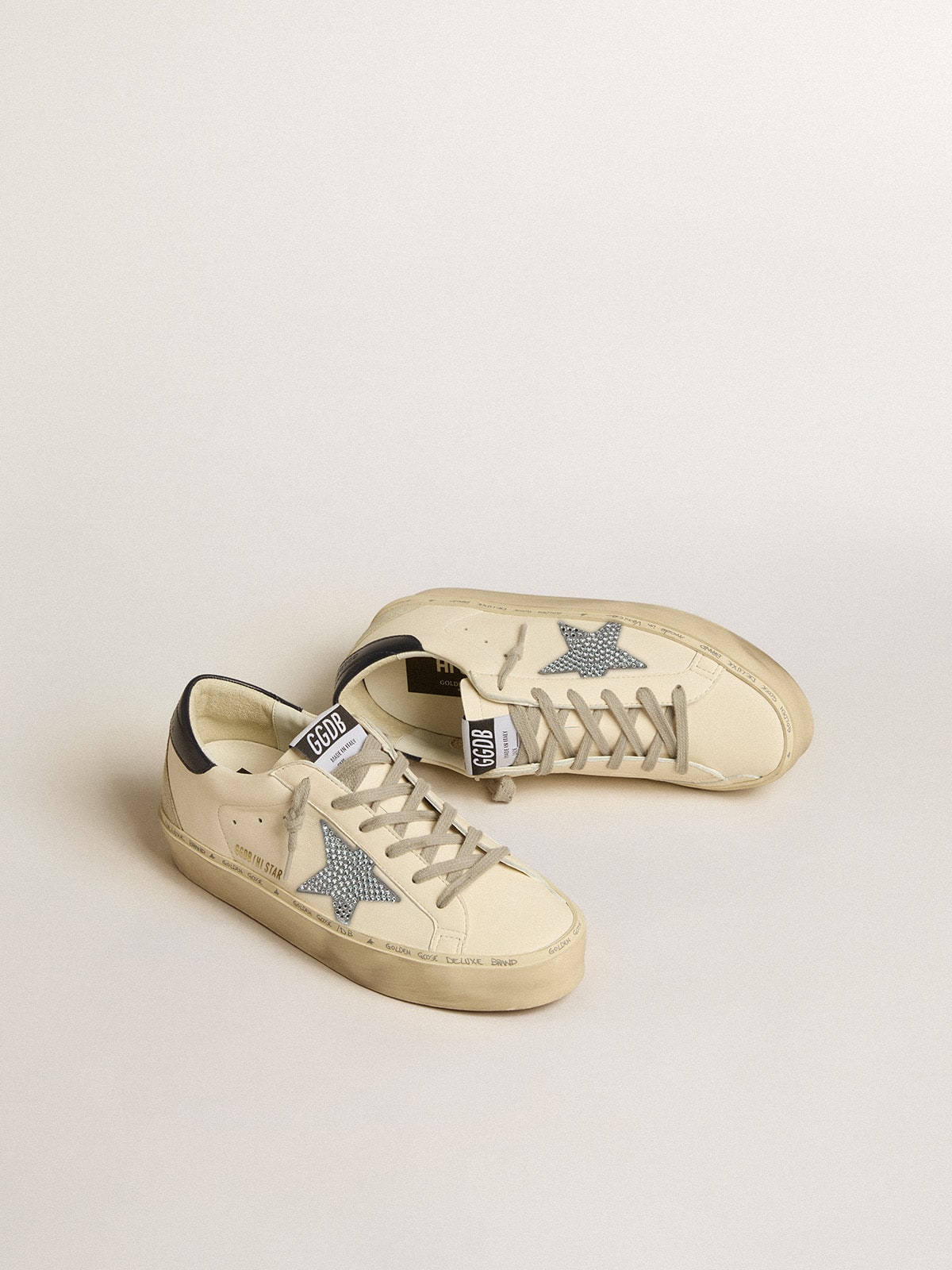 Golden Goose Hi Star in nappa with Swarovski crystal star and dark blue leather heel tab
