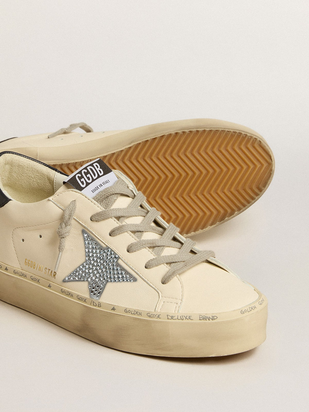 Golden Goose Hi Star in nappa with Swarovski crystal star and dark blue leather heel tab