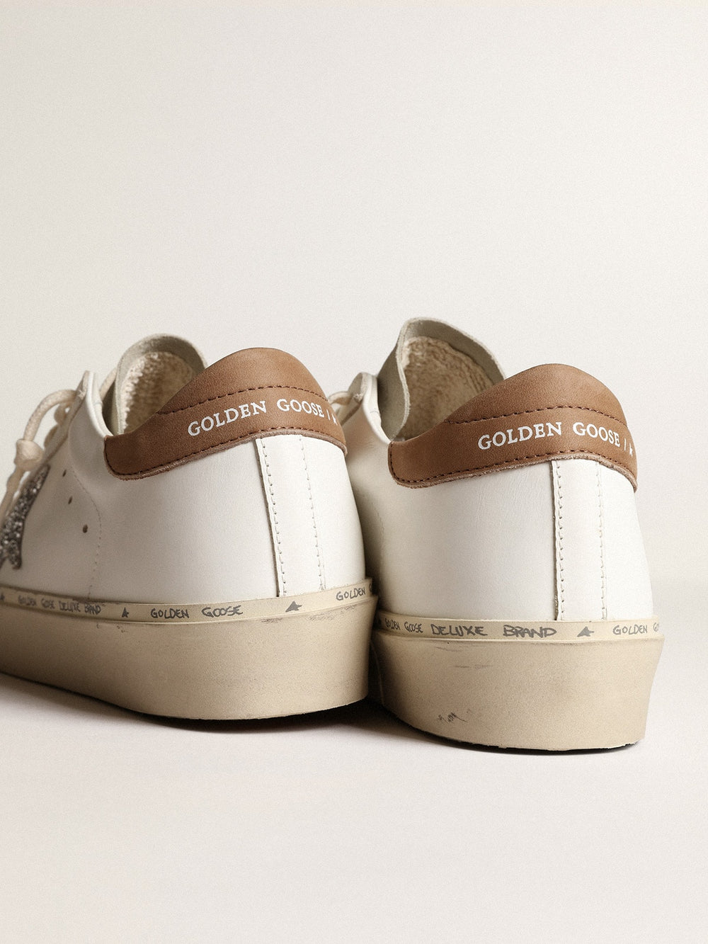 Golden Goose Women’s Hi Star with silver glitter star and dove-gray nubuck heel tab