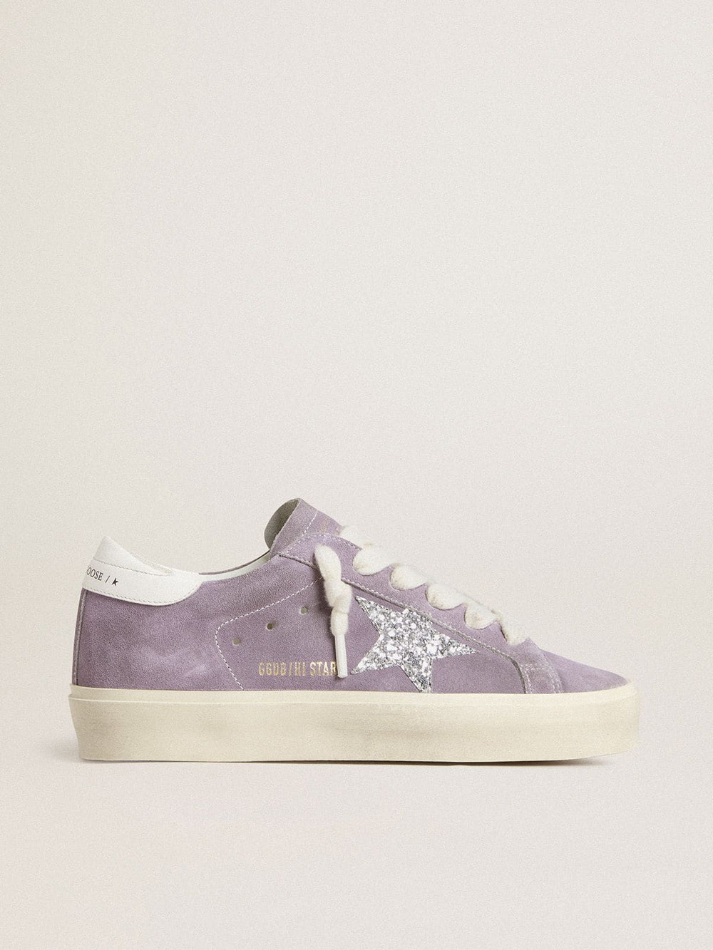 Golden Goose Women's Hi Star in purple suede with silver glitter star