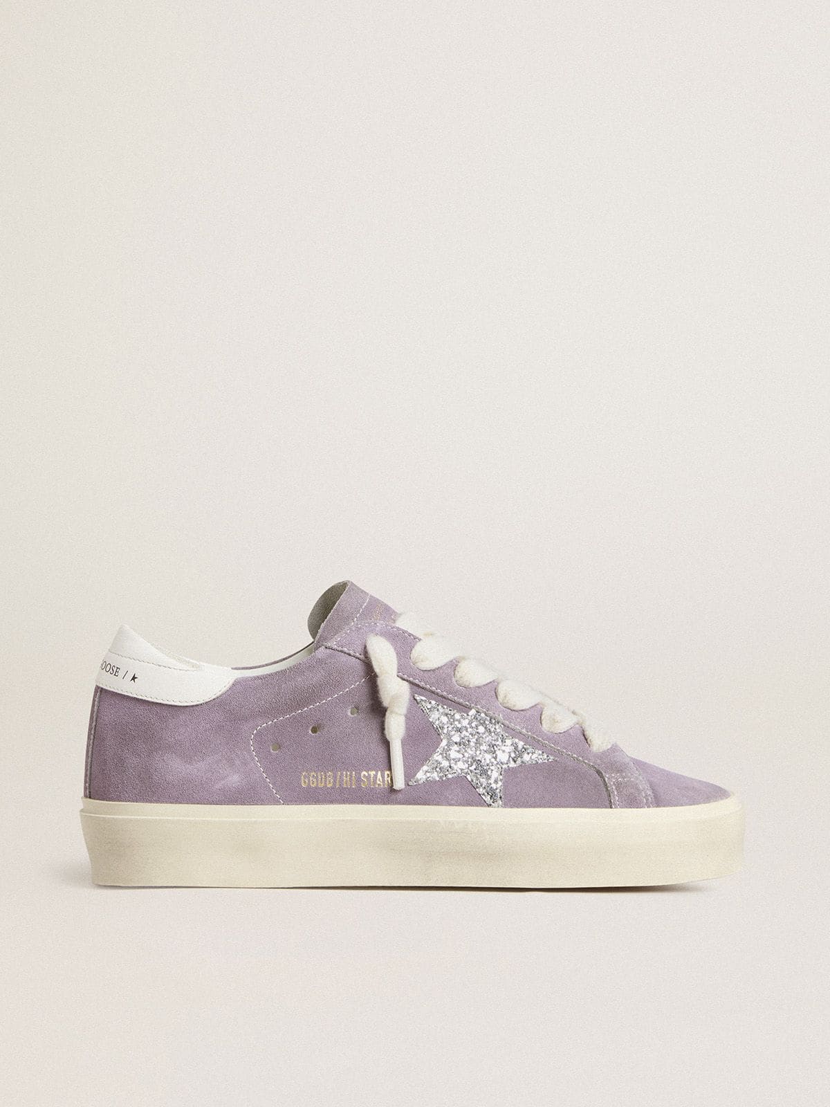 Golden Goose Women's Hi Star in purple suede with silver glitter star