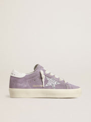 Golden Goose Women's Hi Star in purple suede with silver glitter star