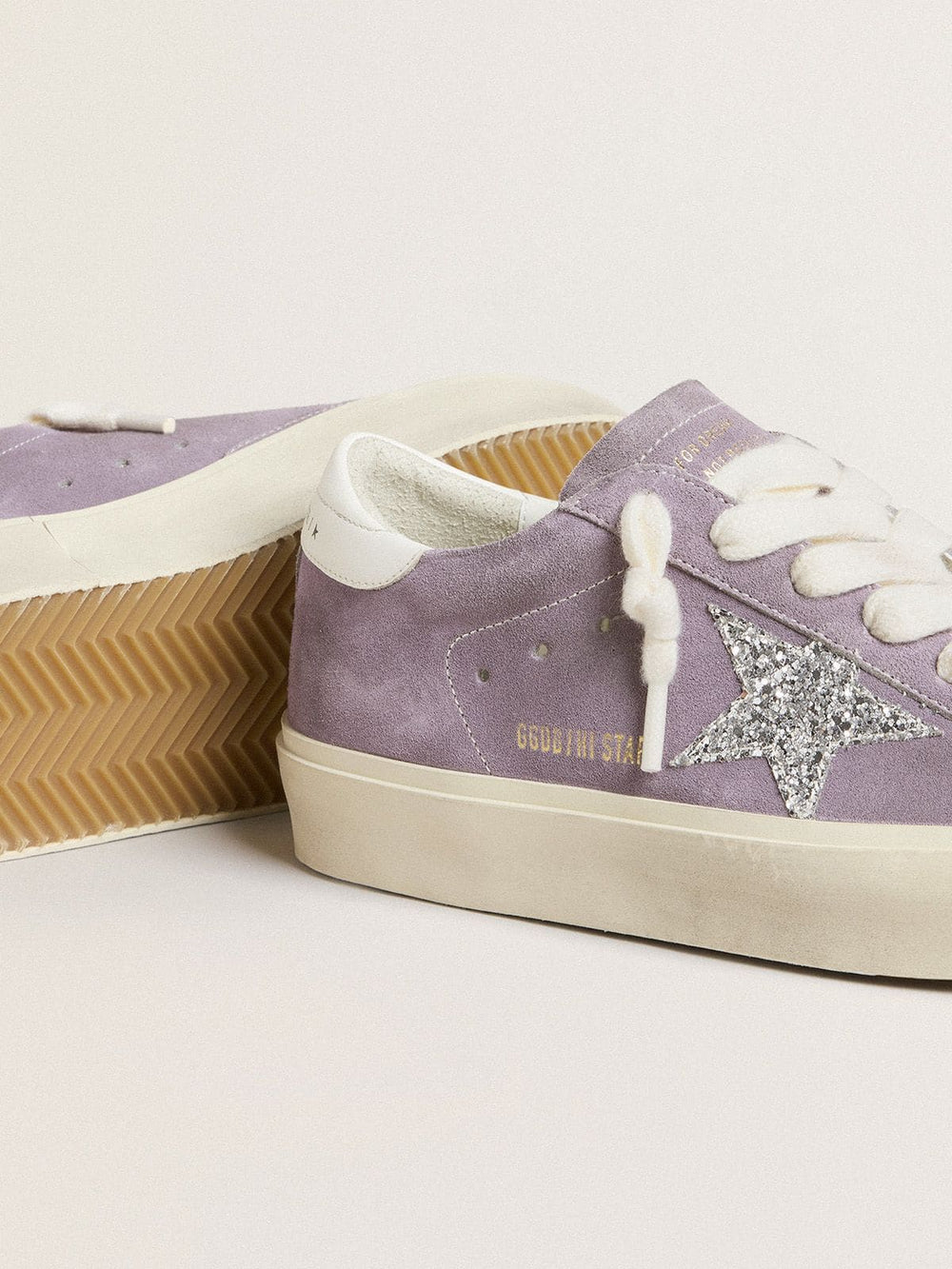 Golden Goose Women's Hi Star in purple suede with silver glitter star