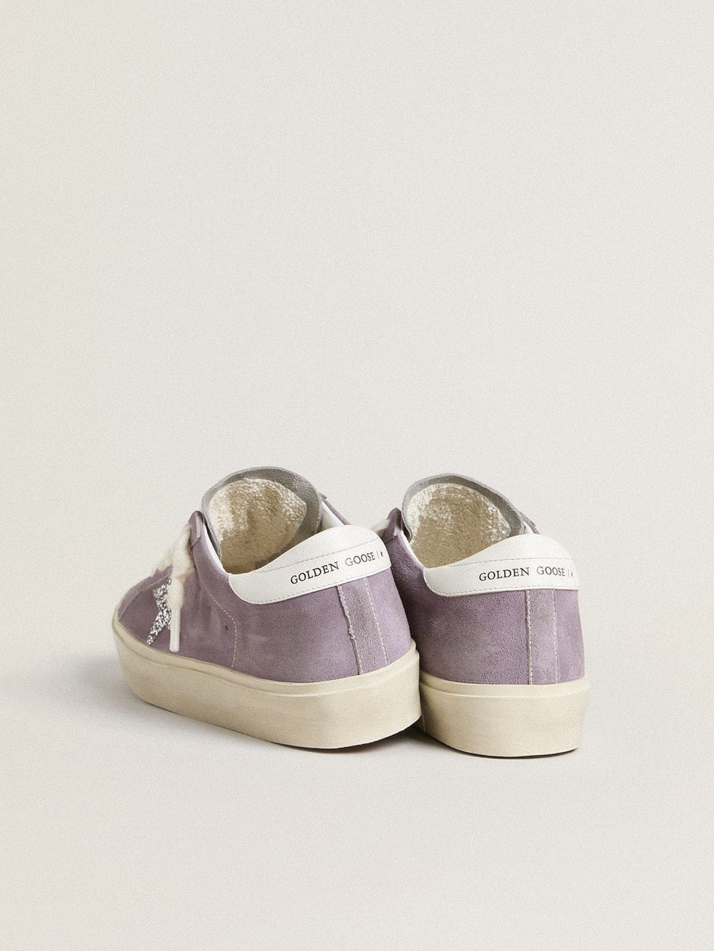 Golden Goose Women's Hi Star in purple suede with silver glitter star