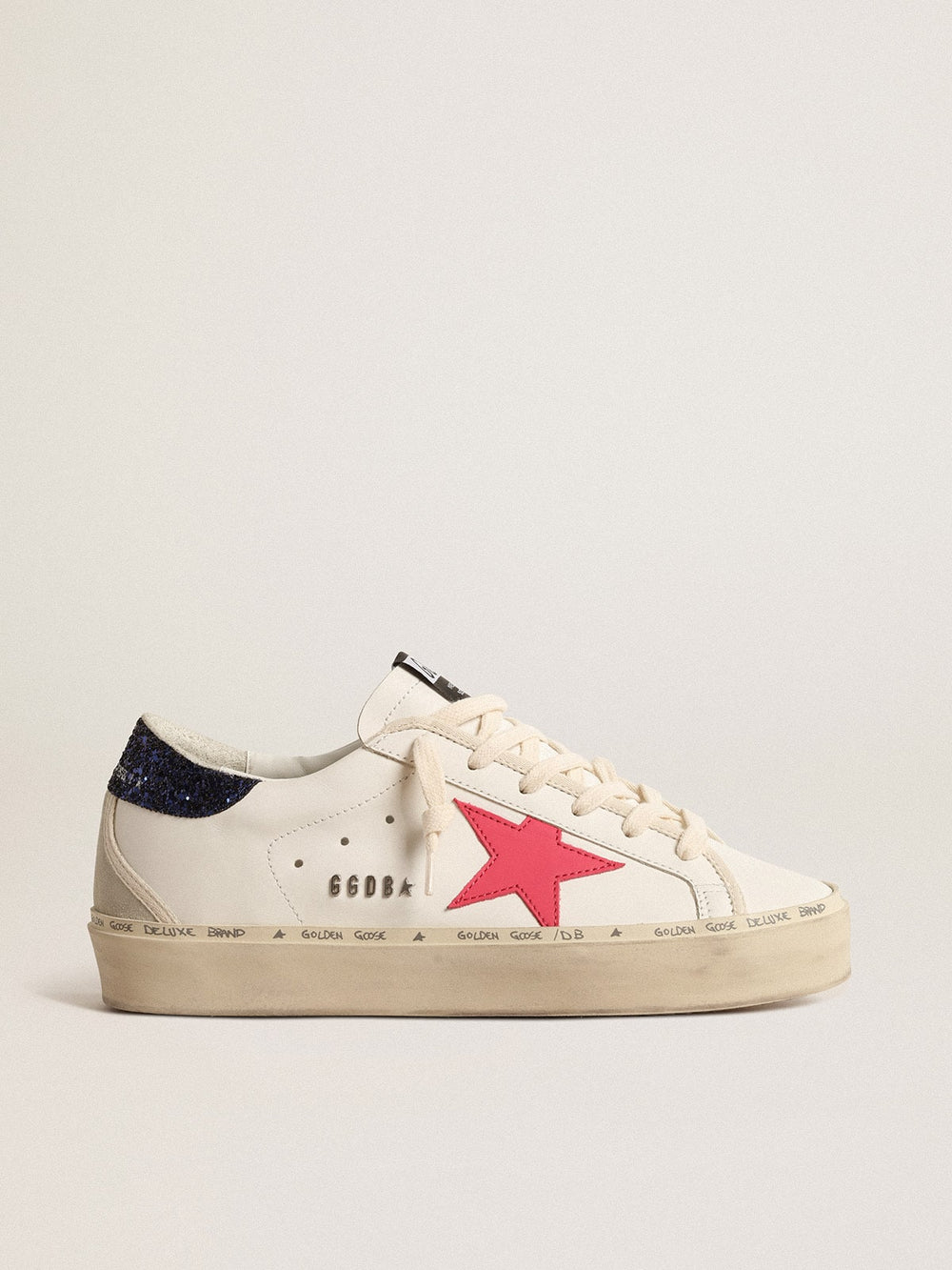 Golden Goose Hi Star with fuchsia leather star and blue glitter heel tab