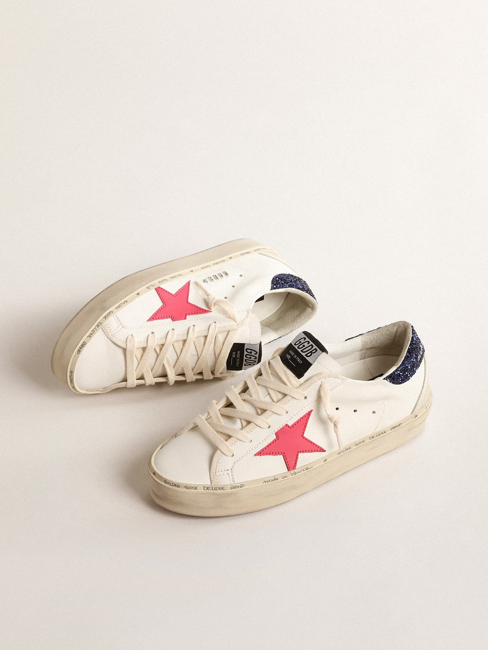 Golden Goose Hi Star with fuchsia leather star and blue glitter heel tab