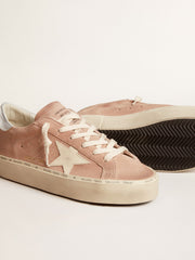 Golden Goose Women's Hi Star in pink suede with cream star and silver leather heel tab