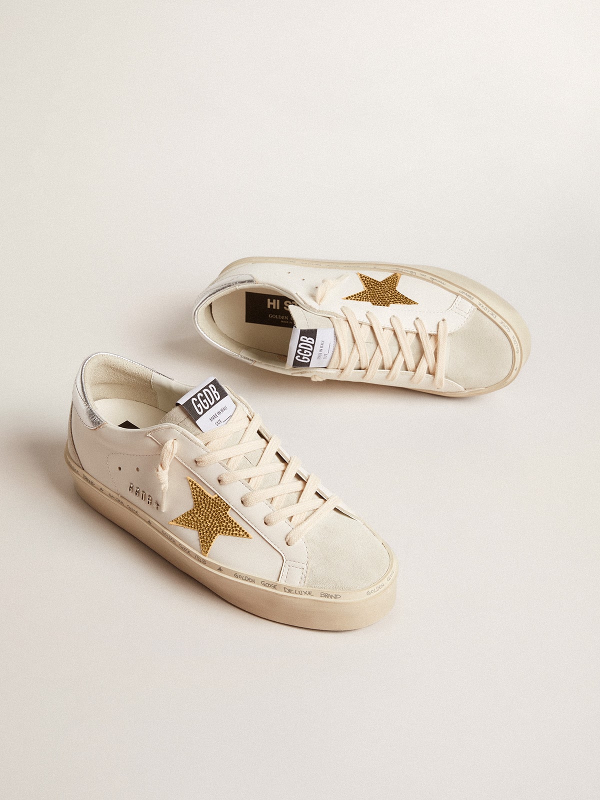 Golden Goose Hi Star with Swarovski crystal star and silver leather heel tab