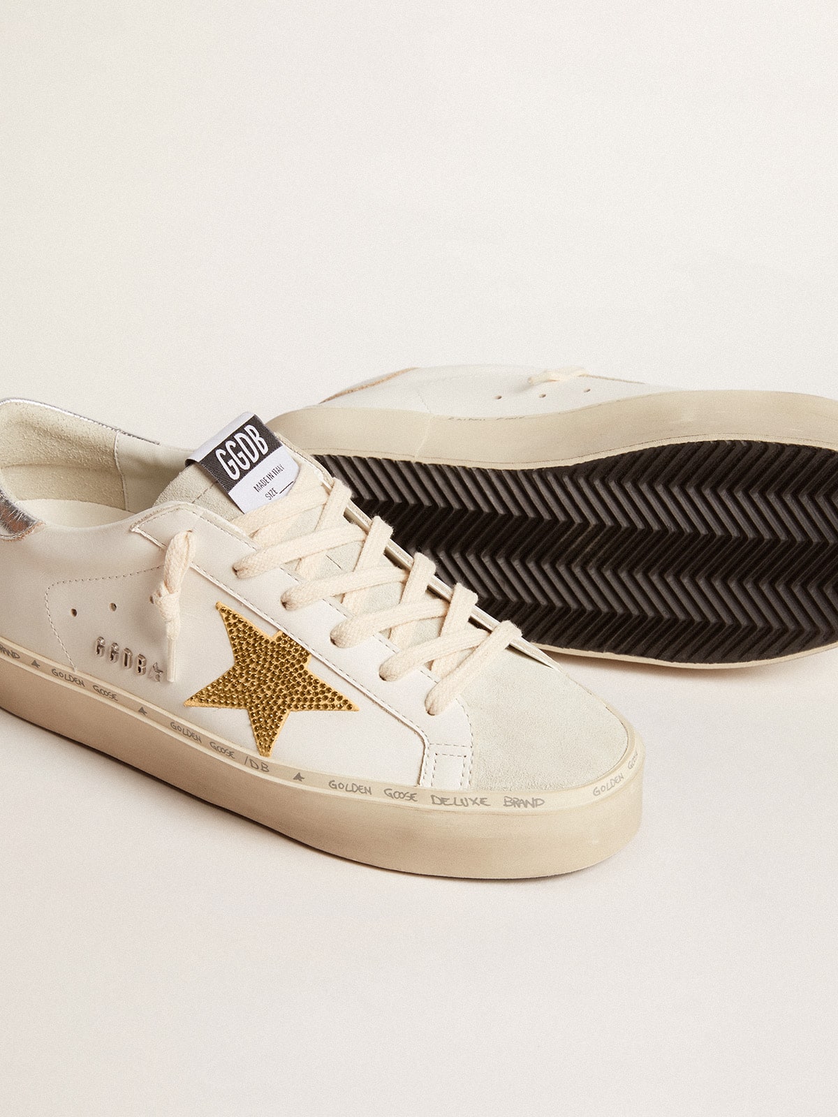 Golden Goose Hi Star with Swarovski crystal star and silver leather heel tab