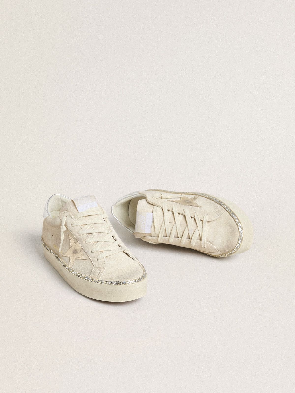 Golden Goose Hi Star in suede with silver metallic leather star and heel tab