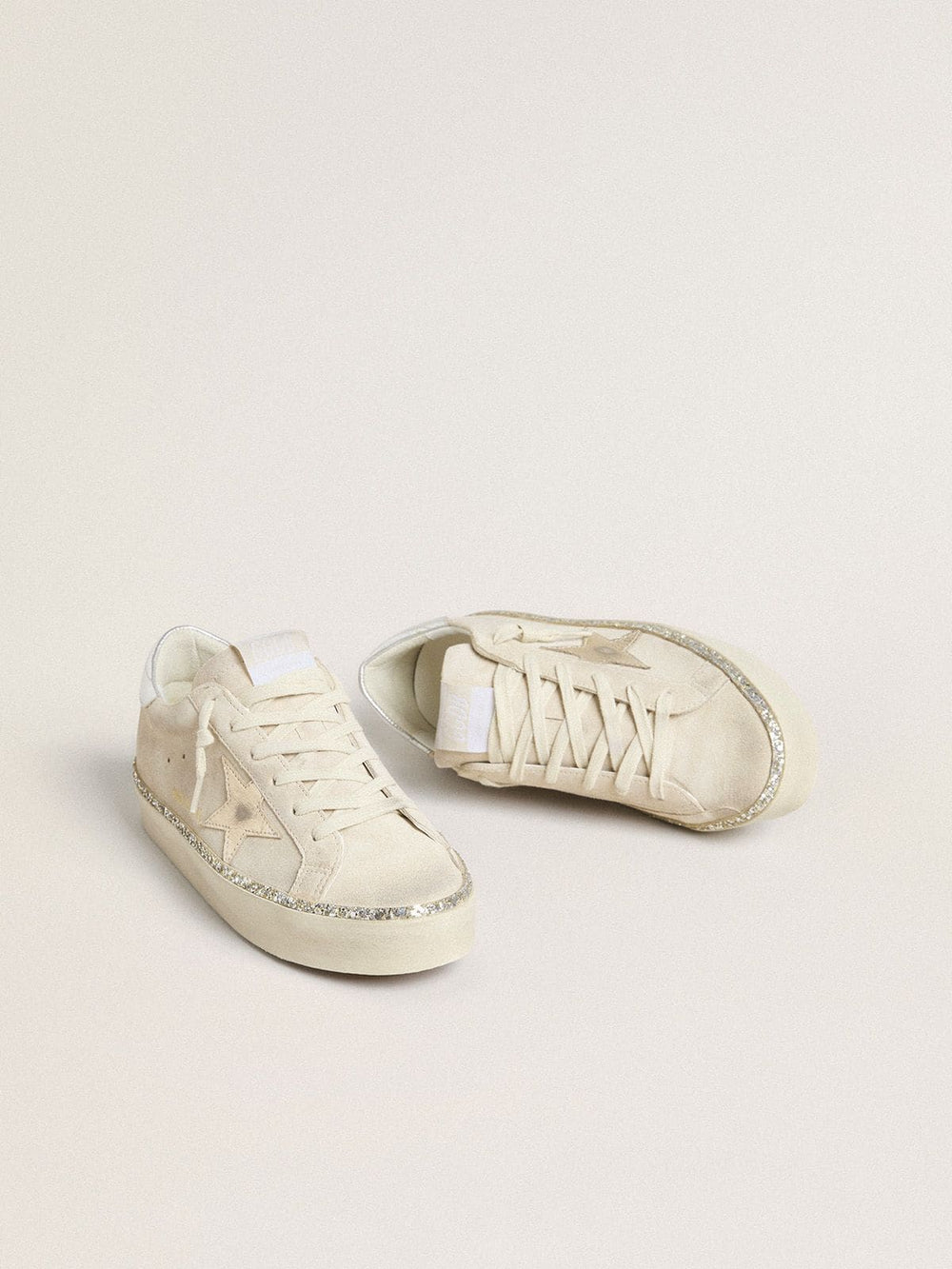 Golden Goose Hi Star in suede with silver metallic leather star and heel tab