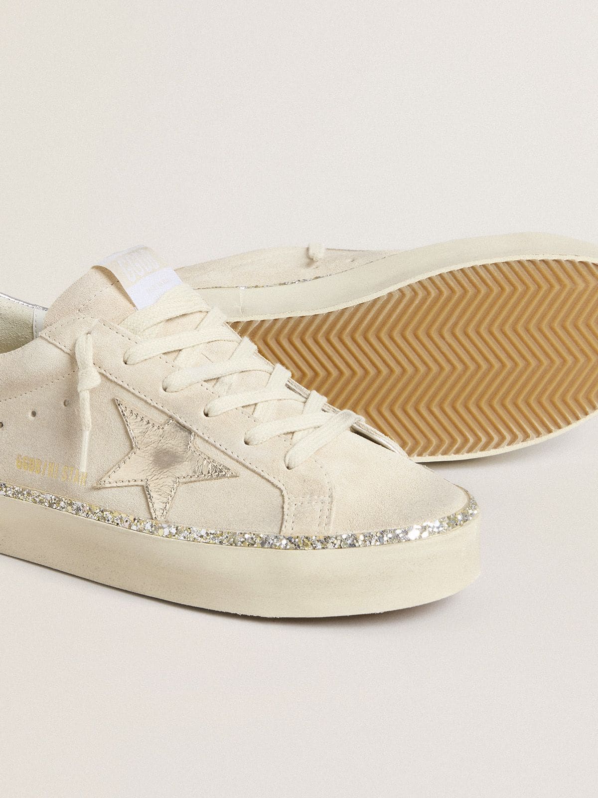 Golden Goose Hi Star in suede with silver metallic leather star and heel tab