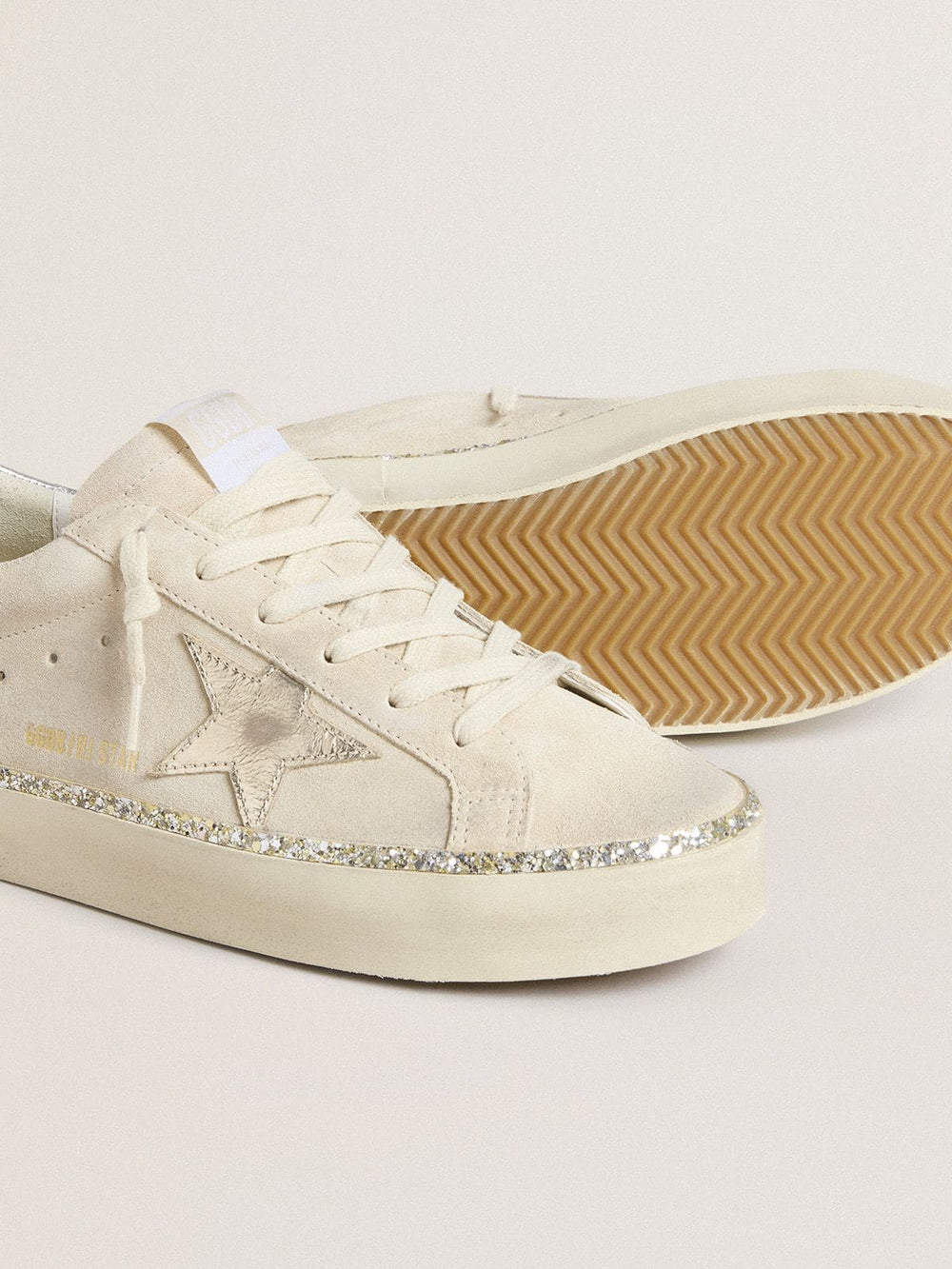Golden Goose Hi Star in suede with silver metallic leather star and heel tab