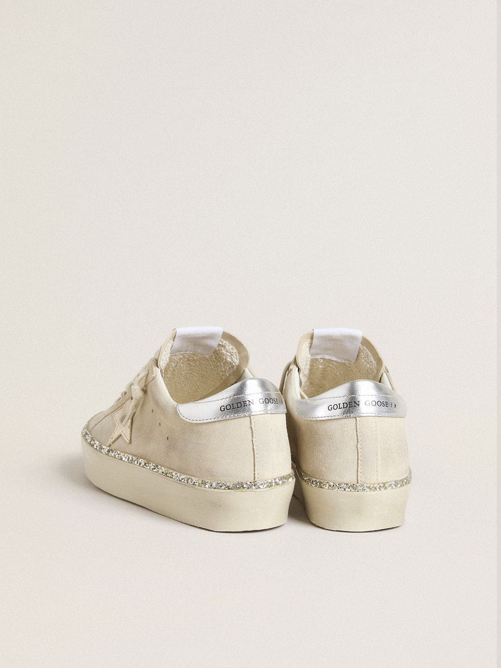 Golden Goose Hi Star in suede with silver metallic leather star and heel tab