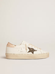 Golden Goose Hi Star  with black and gold glitter star and gold heel tab