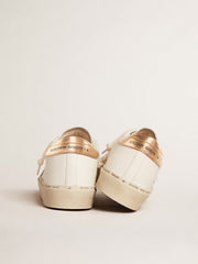 Golden Goose Hi Star  with black and gold glitter star and gold heel tab