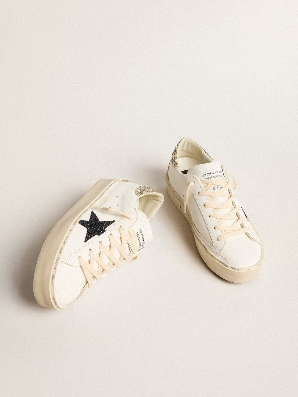 Golden Goose Women's Hi Star with blue glitter star and platinum glitter heel tab