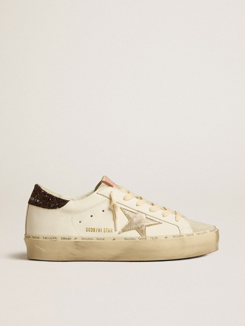 Golden Goose Hi Star with platinum metallic leather star and glitter heel tab