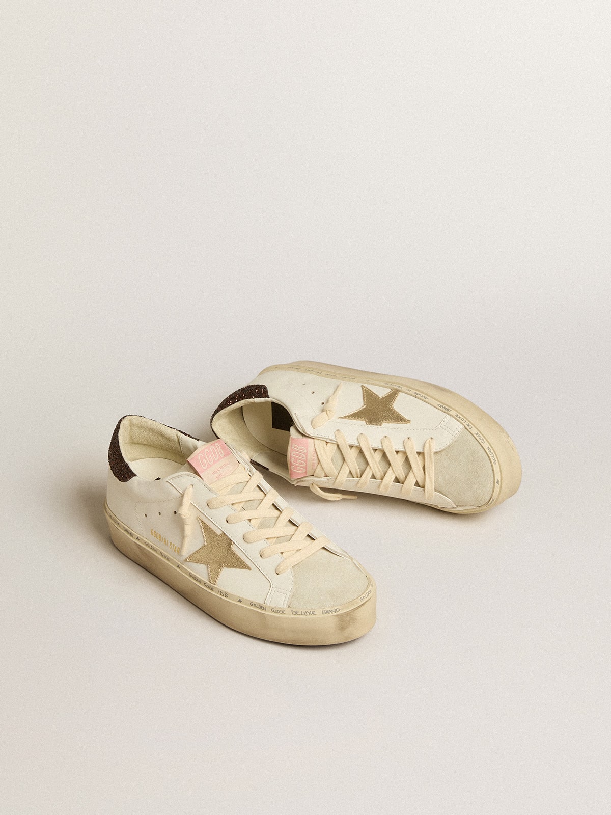 Golden Goose Hi Star with platinum metallic leather star and glitter heel tab