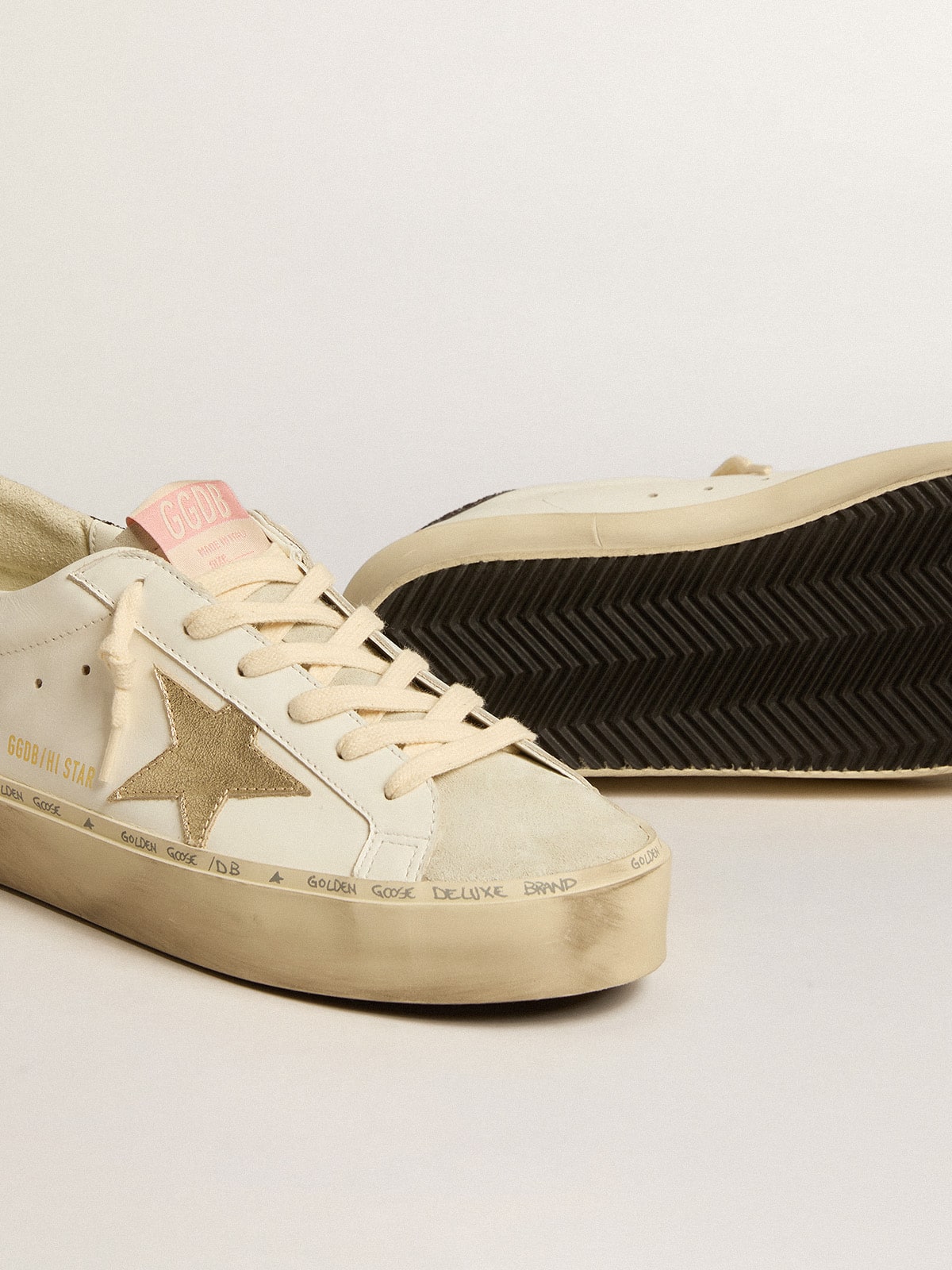 Golden Goose Hi Star with platinum metallic leather star and glitter heel tab