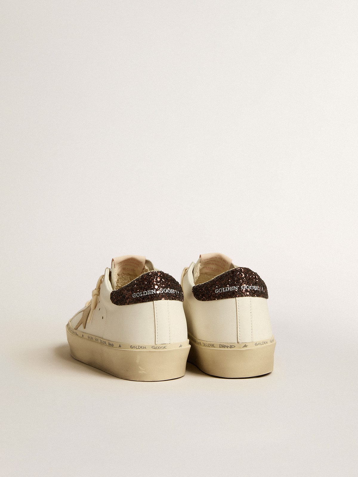 Golden Goose Hi Star with platinum metallic leather star and glitter heel tab
