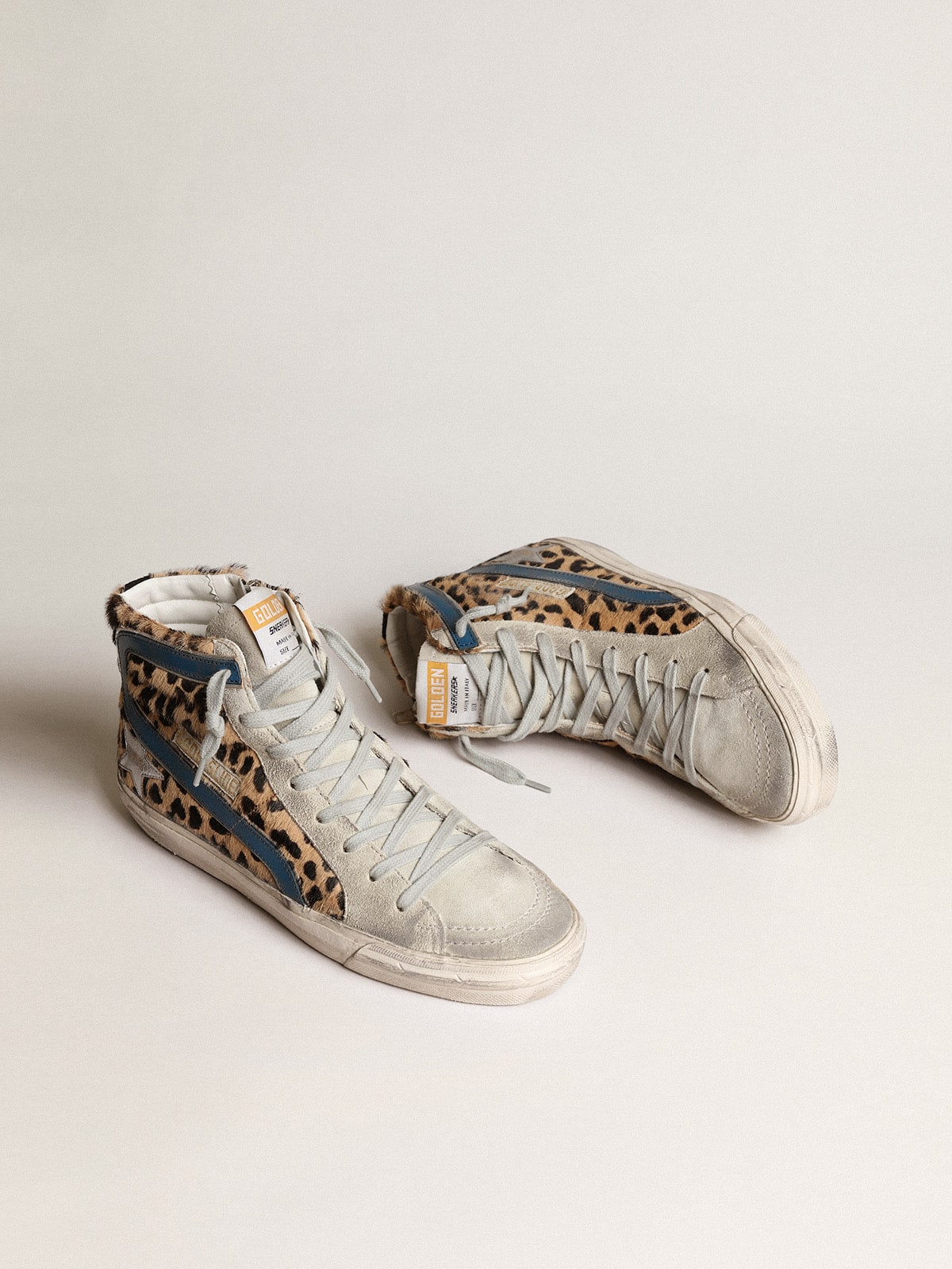 Golden Goose Women's Slide in leopard print pony skin with silver leather star