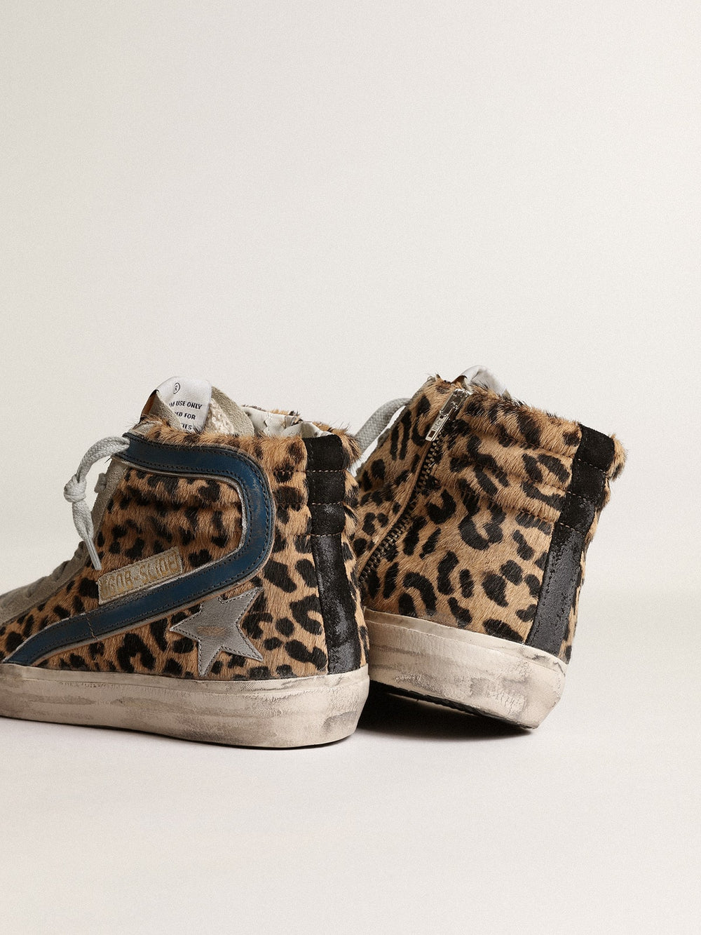 Golden Goose Women's Slide in leopard print pony skin with silver leather star