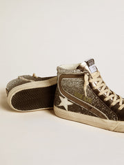 Golden Goose Women's Slide in black and silver glitter with leather star and metallic flash