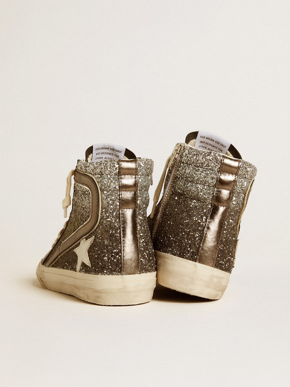 Golden Goose Women's Slide in black and silver glitter with leather star and metallic flash
