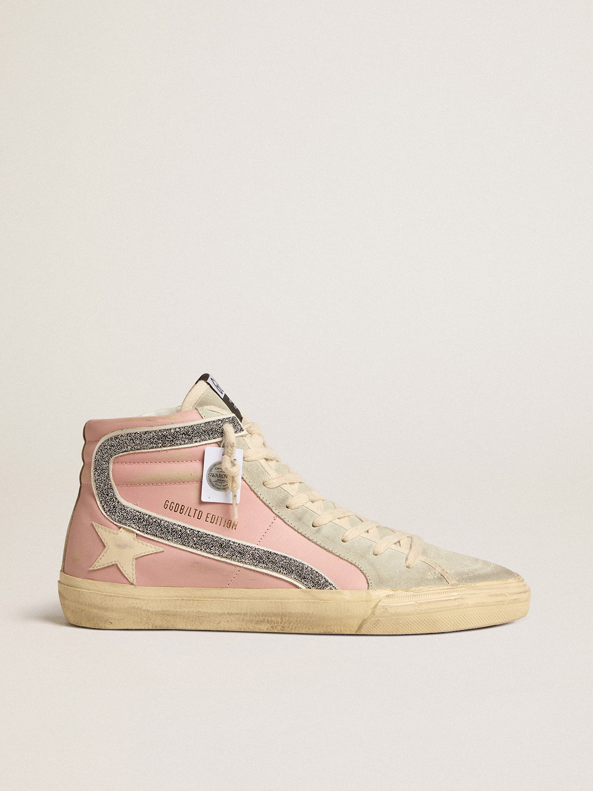 Golden Goose Pink Slide LTD with leather star and Swarovski crystal flash