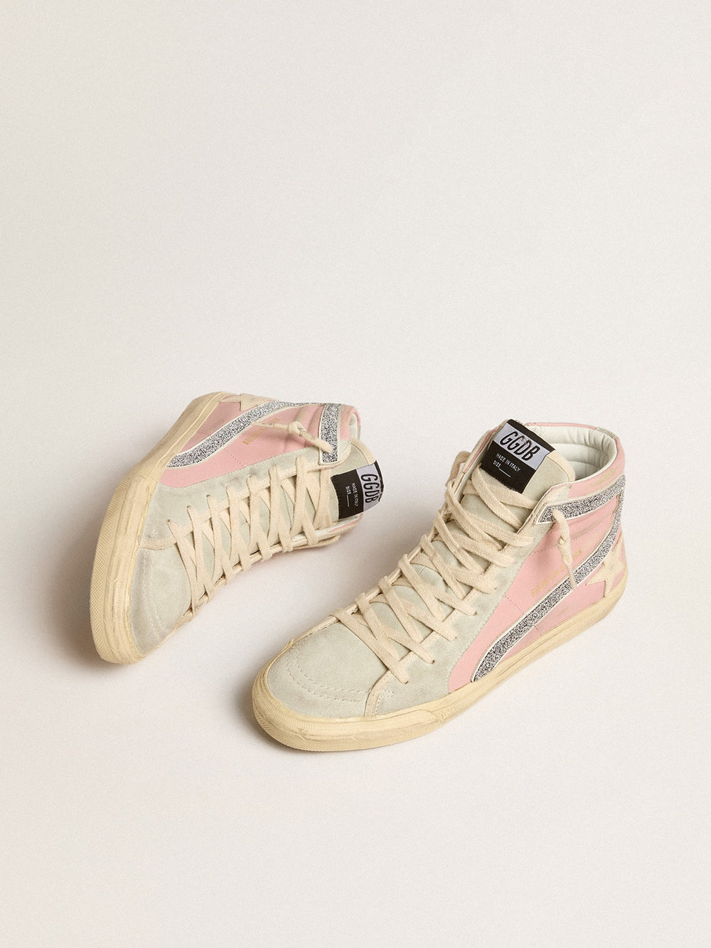 Golden Goose Pink Slide LTD with leather star and Swarovski crystal flash