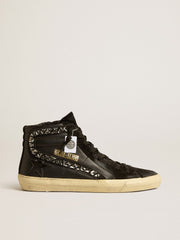Golden Goose Slide in leather with black star and Swarovski crystal flash