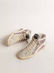 Golden Goose Slide in lilac glitter with white leather star and flash