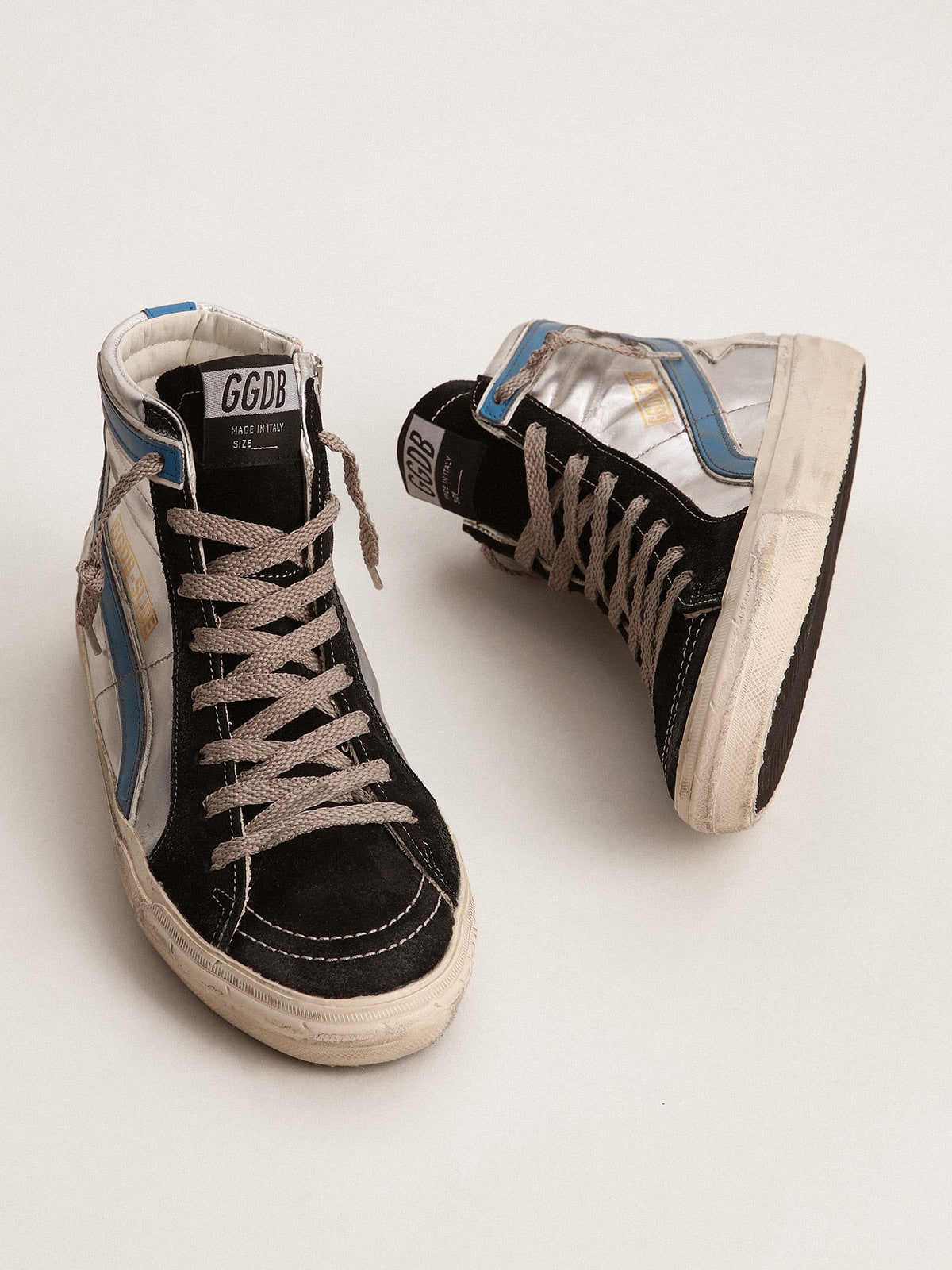 Golden Goose Slide in silver metallic leather with white leather star