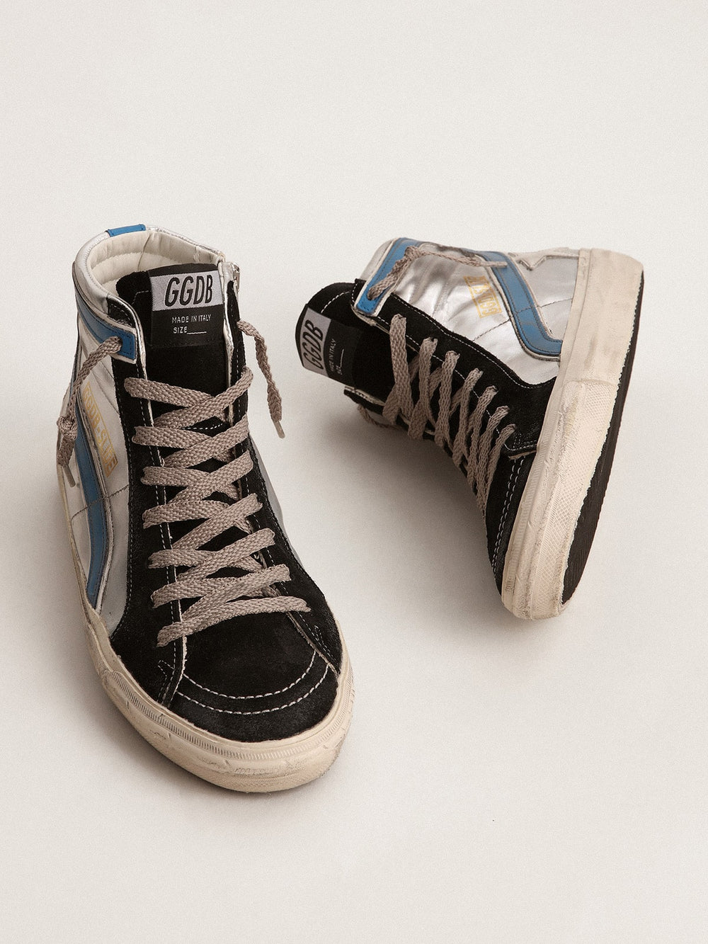 Golden Goose Slide in silver metallic leather with white leather star
