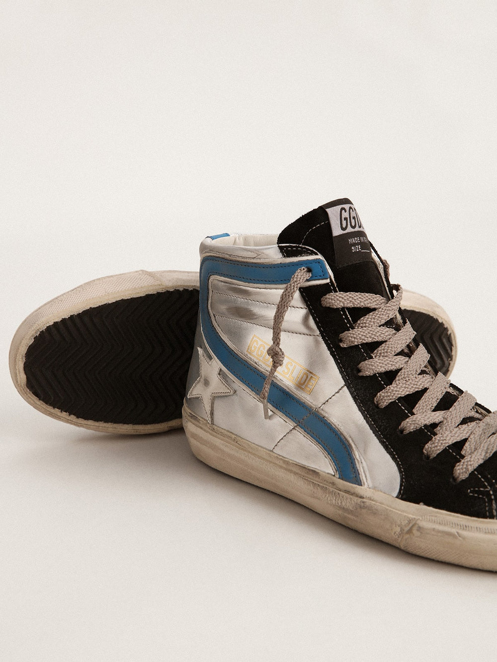 Golden Goose Slide in silver metallic leather with white leather star