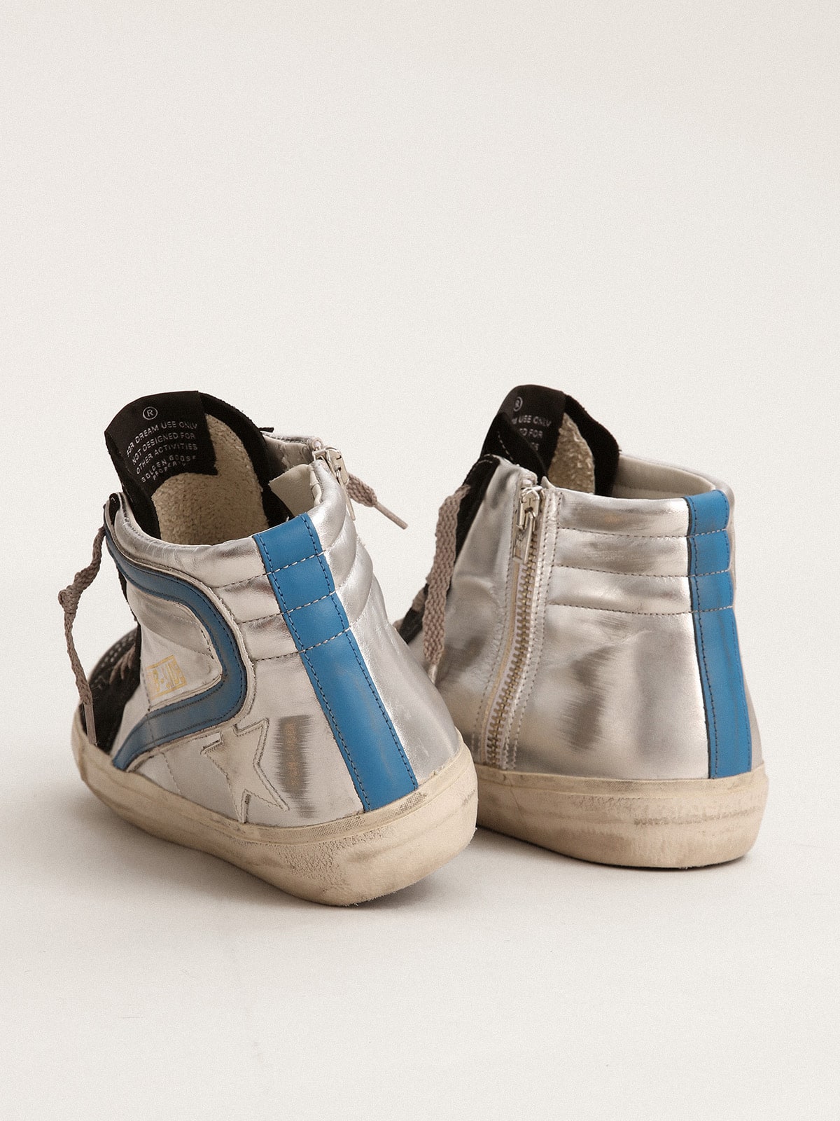 Golden Goose Slide in silver metallic leather with white leather star