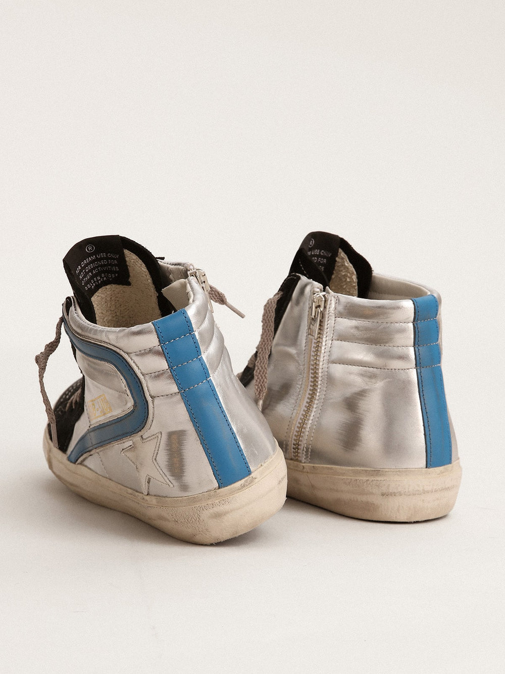Golden Goose Slide in silver metallic leather with white leather star