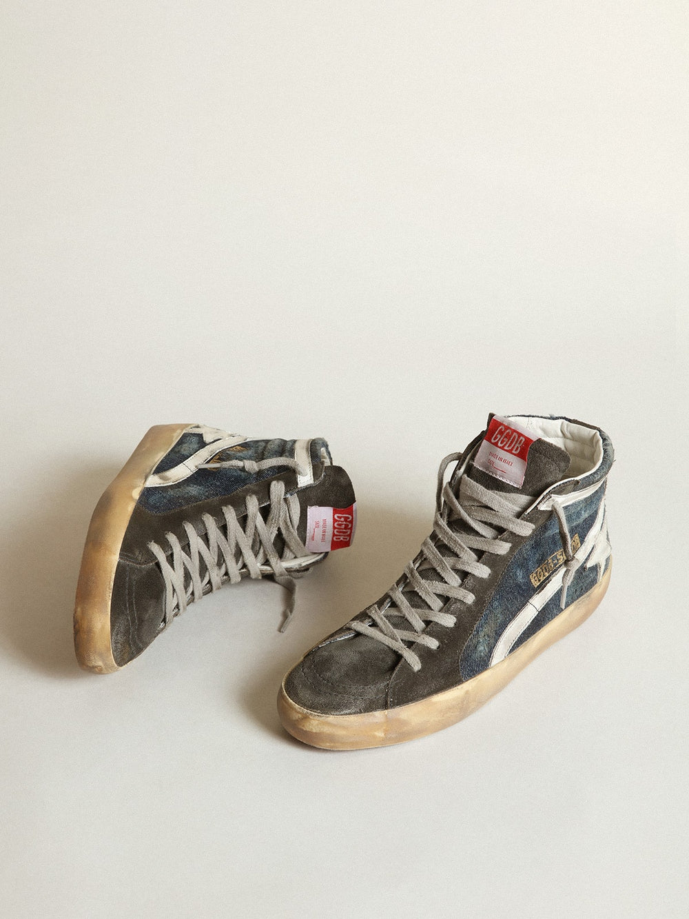 Golden Goose Slide in midnight-blue denim with white leather star