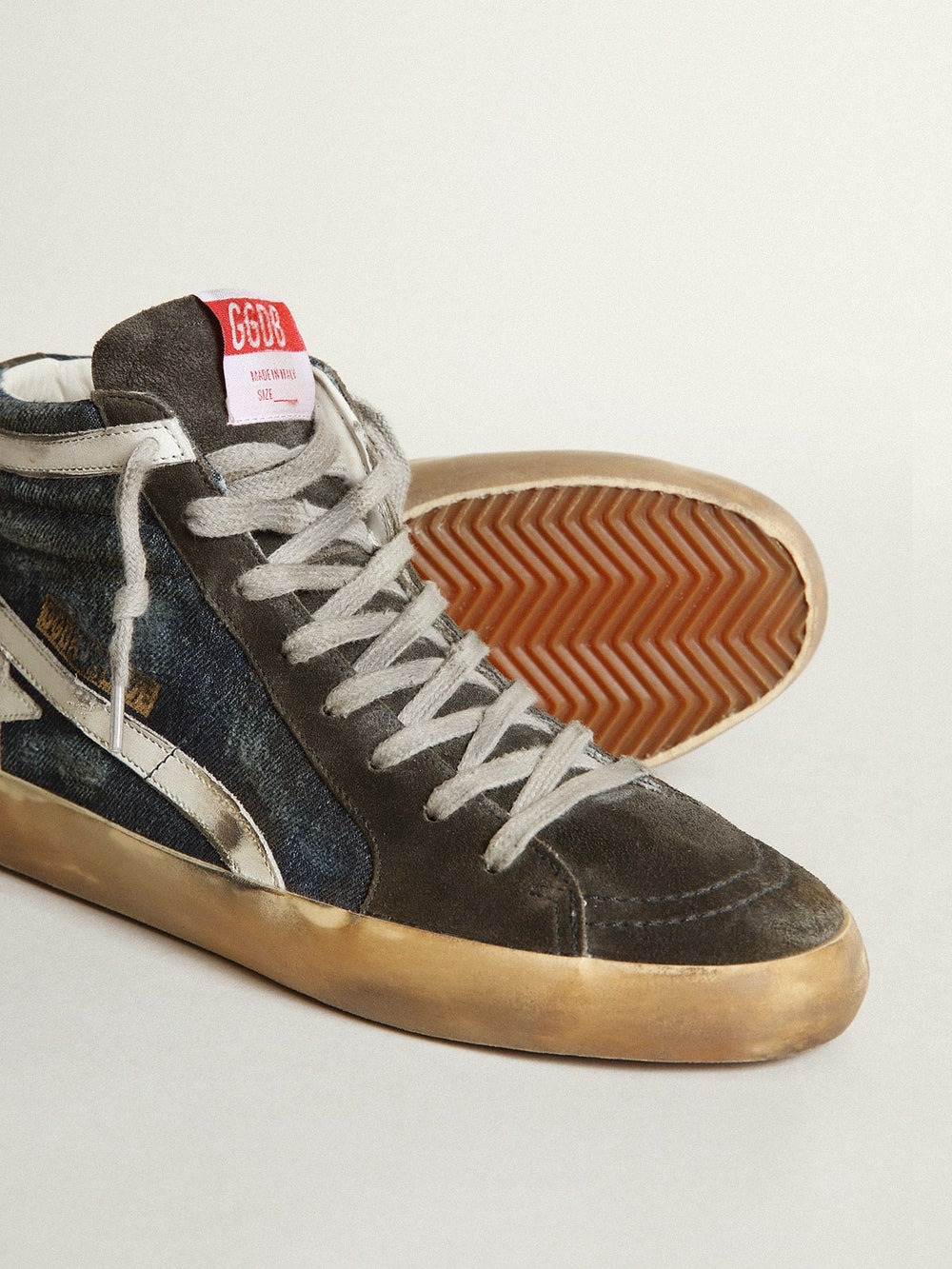 Golden Goose Slide in midnight-blue denim with white leather star