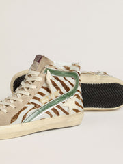 Golden Goose Women's Slide in zebra-print pony skin with green laminated leather flash