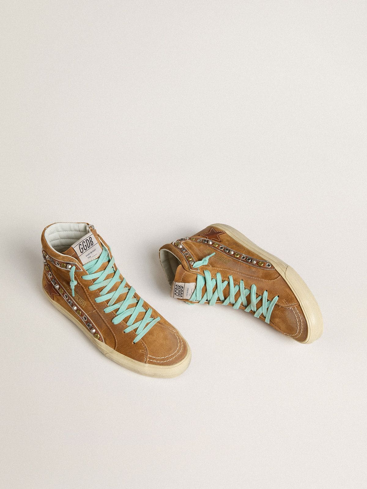 Golden Goose Women's Slide in ocher-colored suede with tobacco-colored leather star