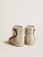 Golden Goose Slide with gray leather star and wine-colored glitter flash
