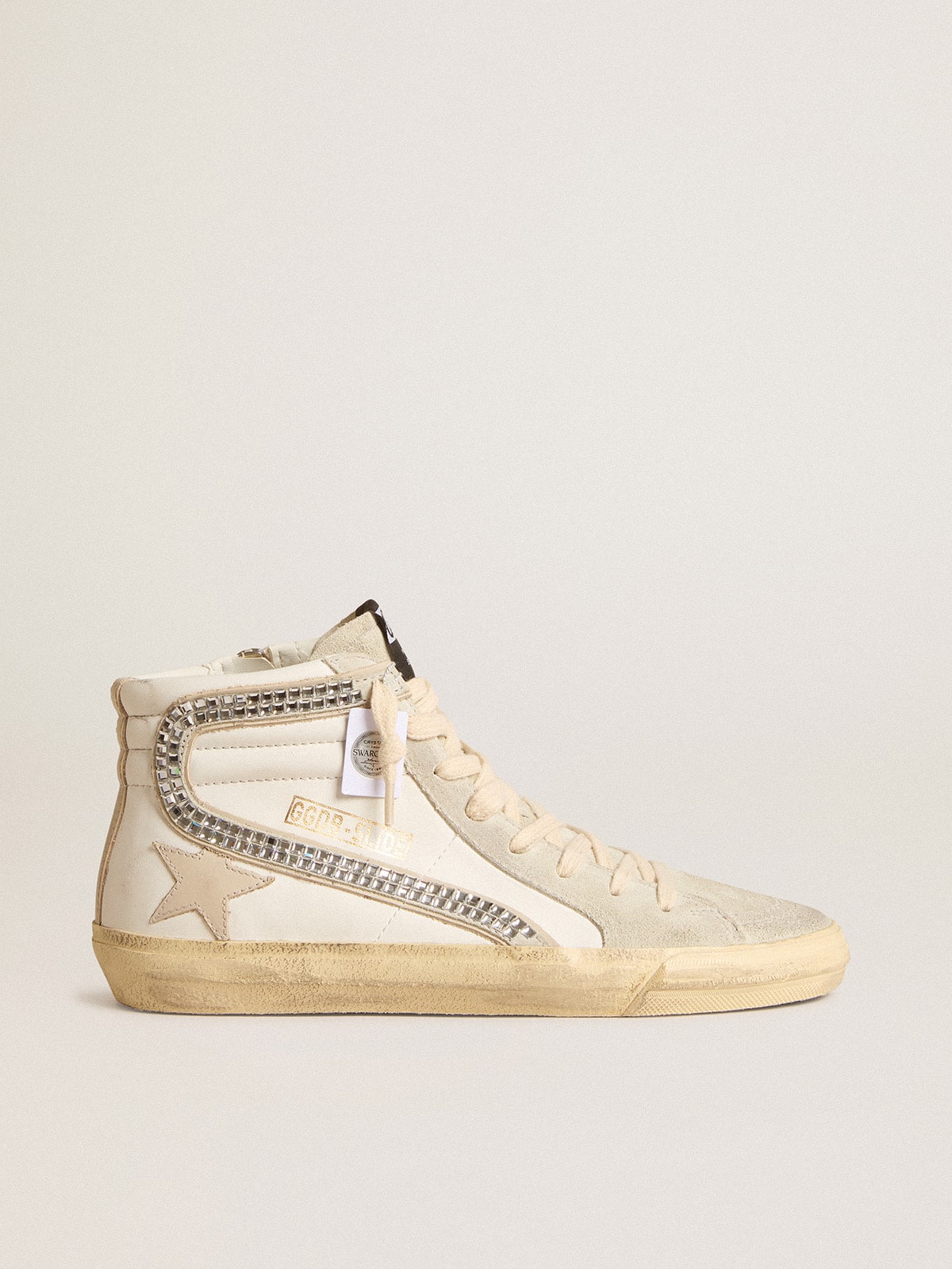 Golden Goose Slide with nude leather star and suede and Swarovski crystal flash