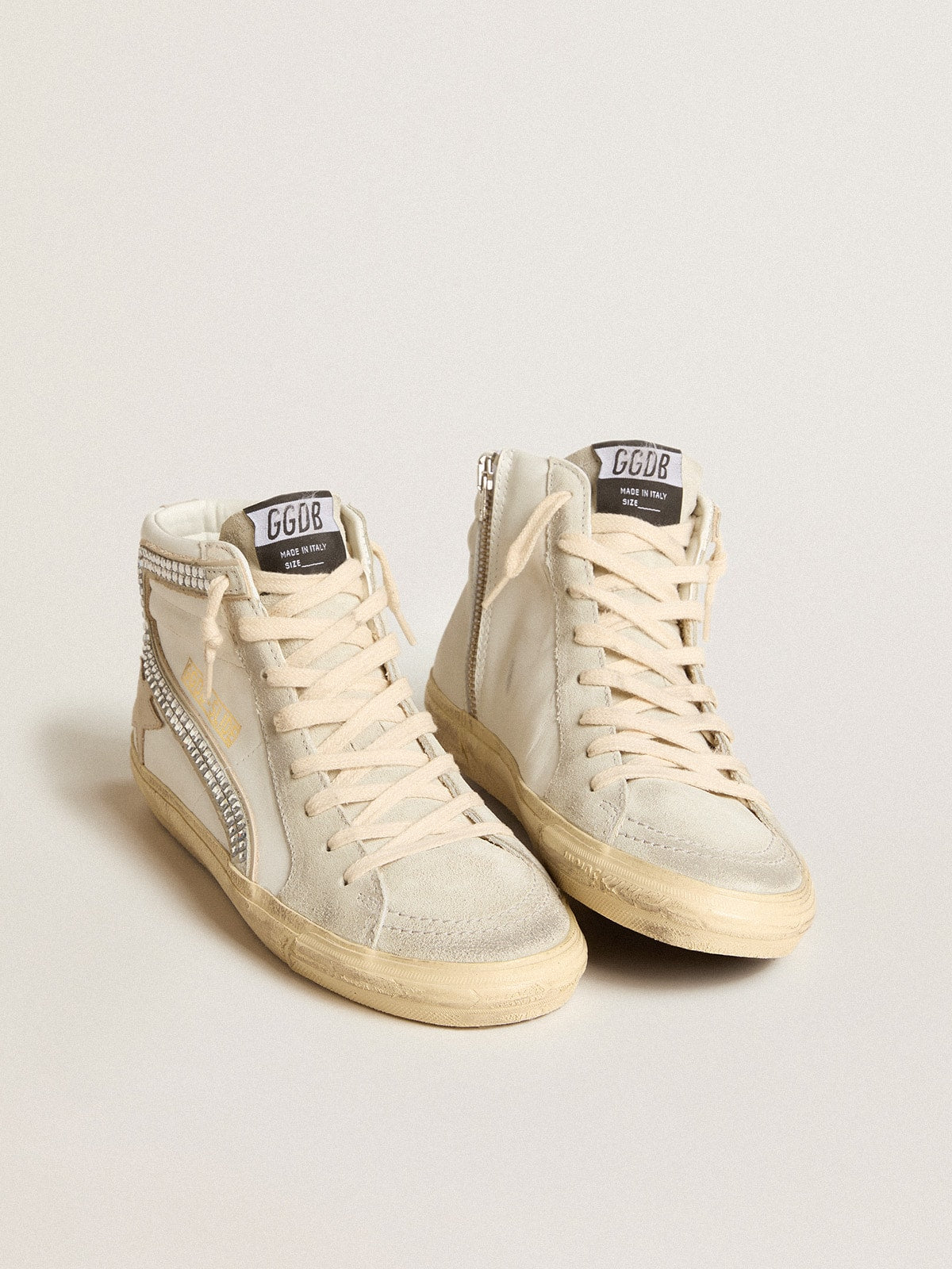 Golden Goose Slide with nude leather star and suede and Swarovski crystal flash